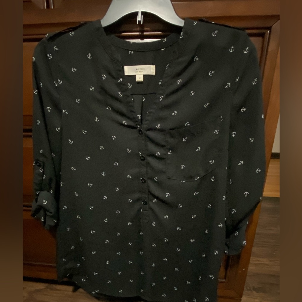 Black with anchor print blouse